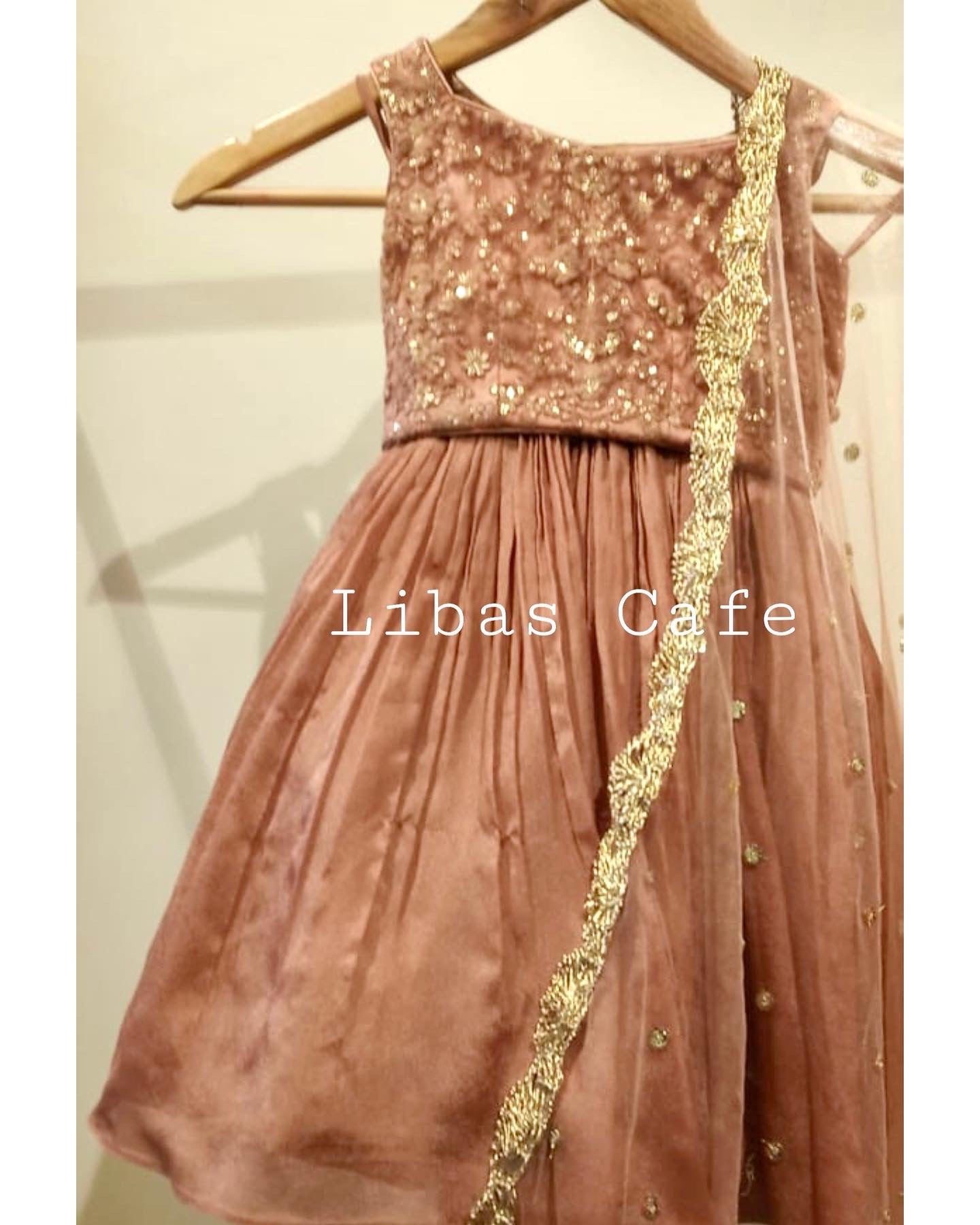 Brownish Gold Thread Embroidered Baby Girl Lehenga